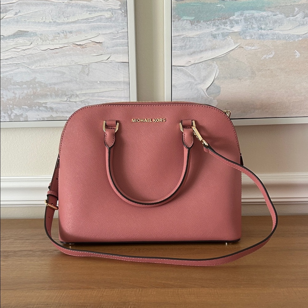 Michael Kors Rose Pink Dome Satchel with Gold Hardware